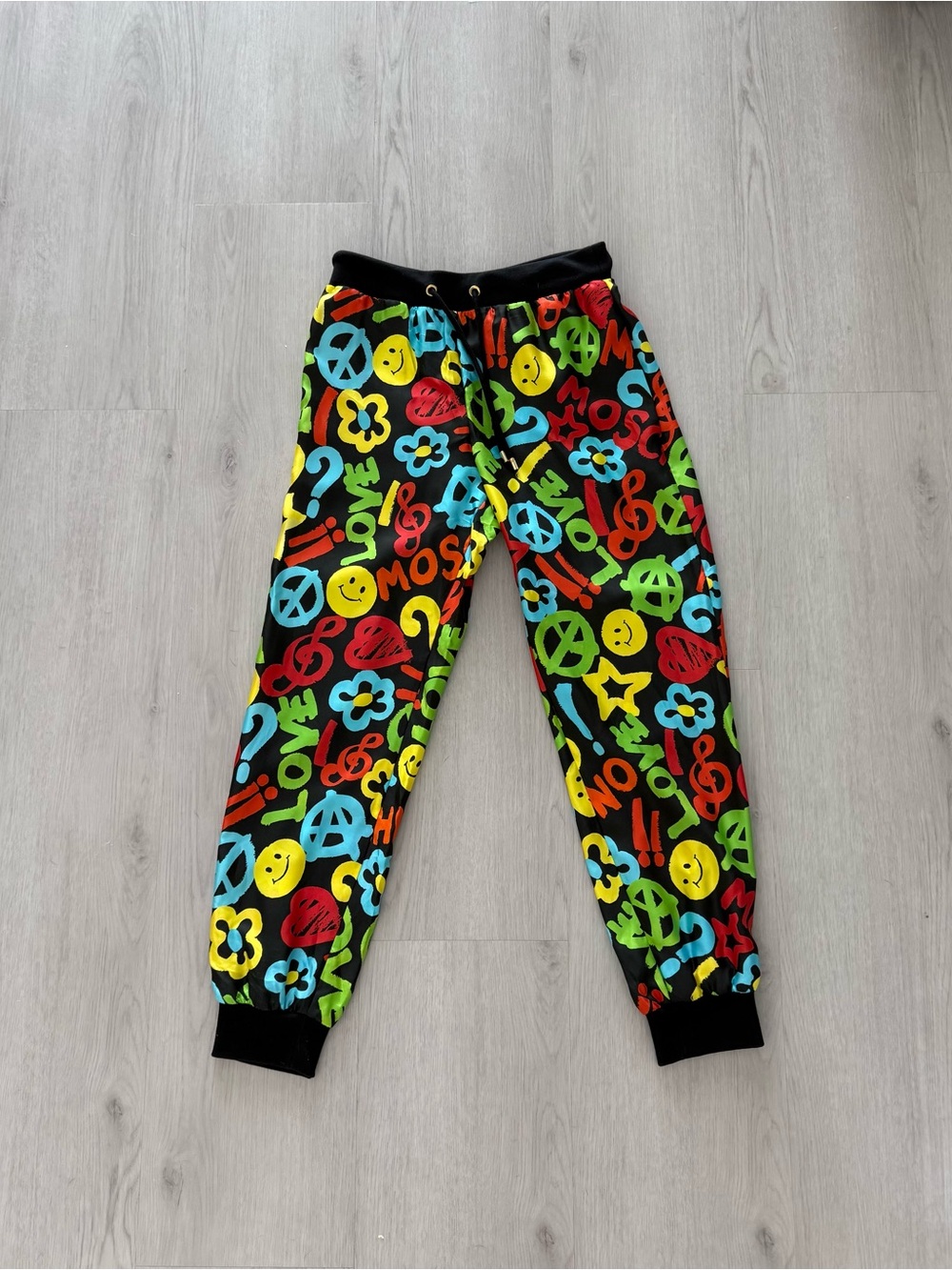 Moschino Black Joggers with Bright Multi-Symbol Print